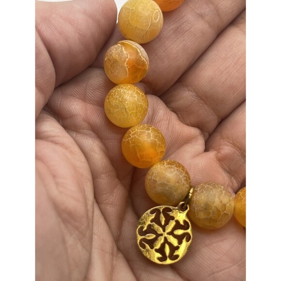 Rustic Cuff Orange Crackled Agate Stone Stretch Bracelet New - Picture 6 of 8